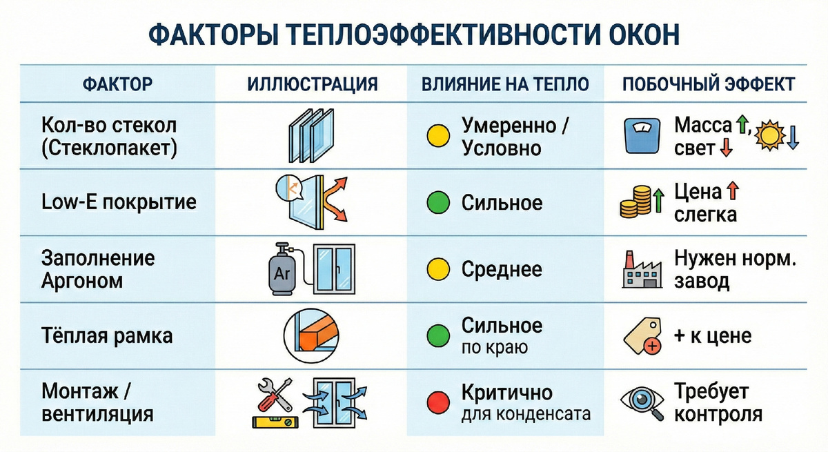 Факторы теплоэффективности окон