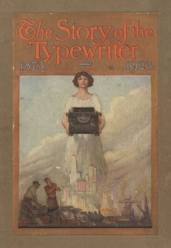 Обложка «Истории печатной  машинки, 1873-1923», книги, опубликованной Историческим обществом округа Херкимер в ознаменование пятнадцатой годовщины изобретения. Источник: Хафтонская библиотека, Гарвардский университет.