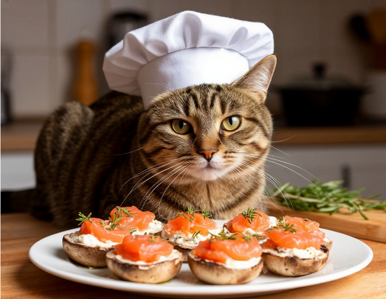 Шампиньоны с сыром и лососем