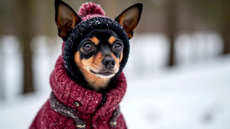     Собака в одежде, той терьер, комбинезон, собака Нейросети