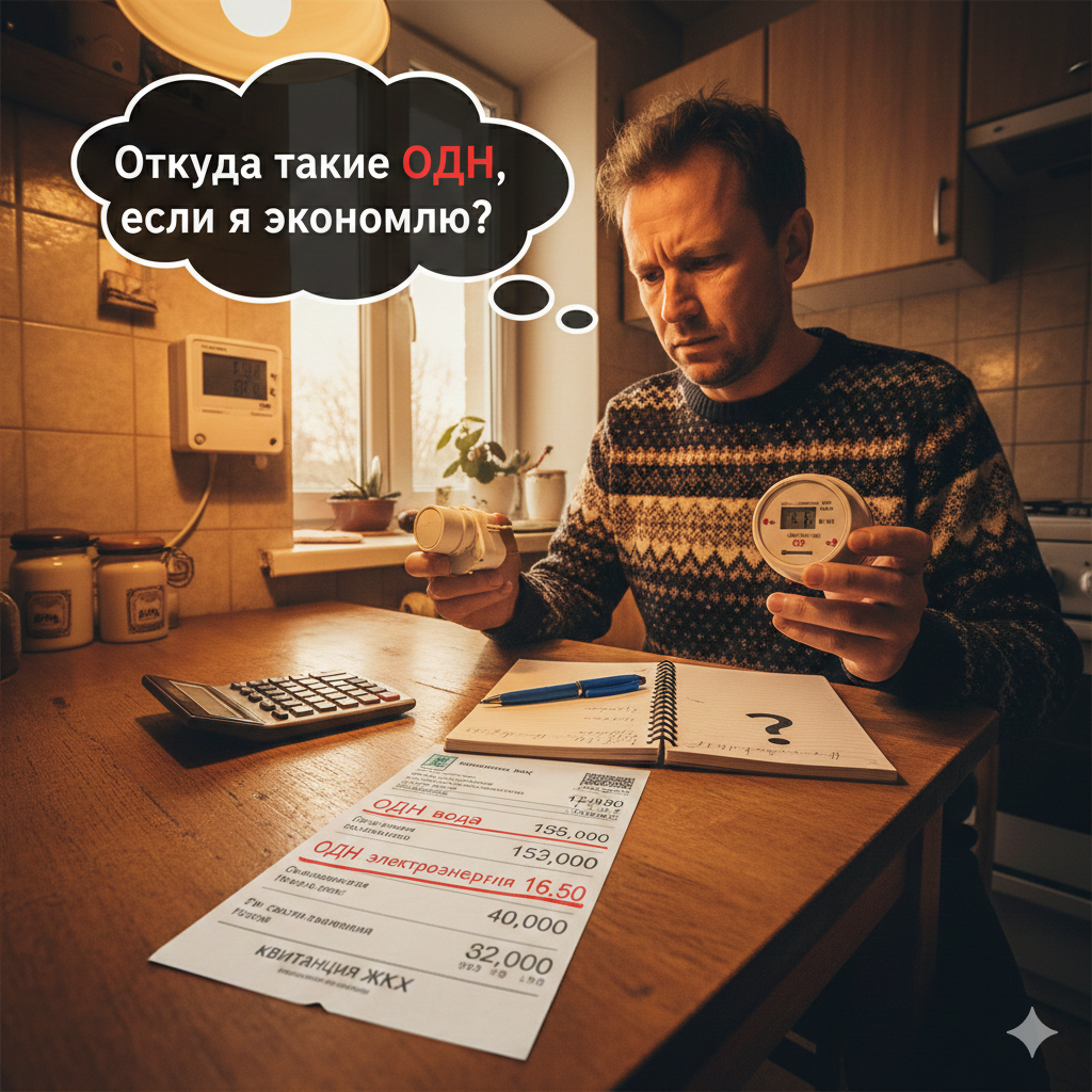Рост ОДН по воде и свету при том, что ты реально экономишь, — классическая схема: дом где‑то течёт, УК где‑то «забыла» часть площадей или тупо свалила чужие потери на всех, кто платит.