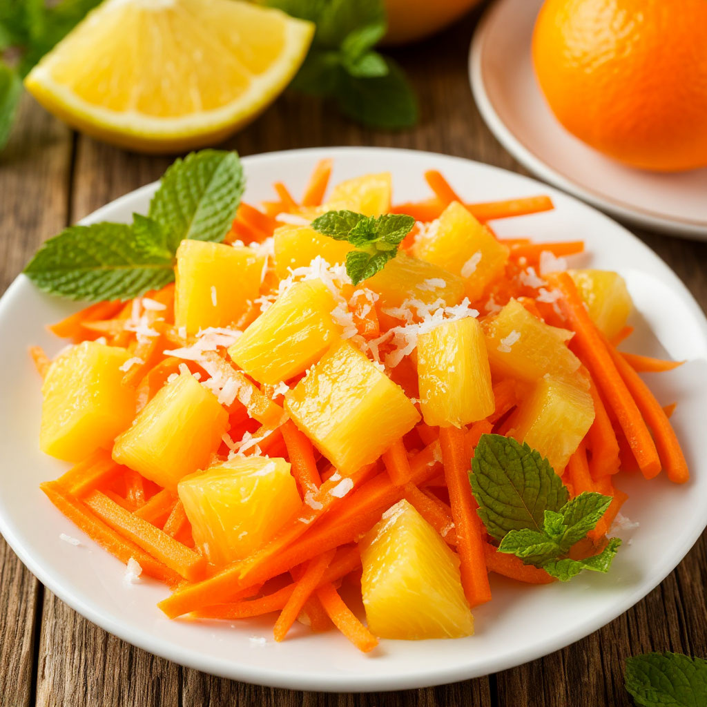 Тропический морковный салат с ананасом и апельсином