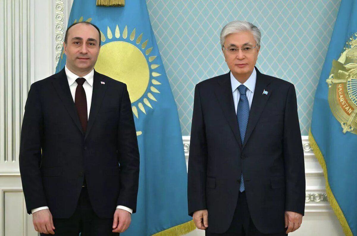 Министр внутренних дел Грузии Гека Геладзе на встрече с президентом Казахстана Касым-Жомартом Токаевым.