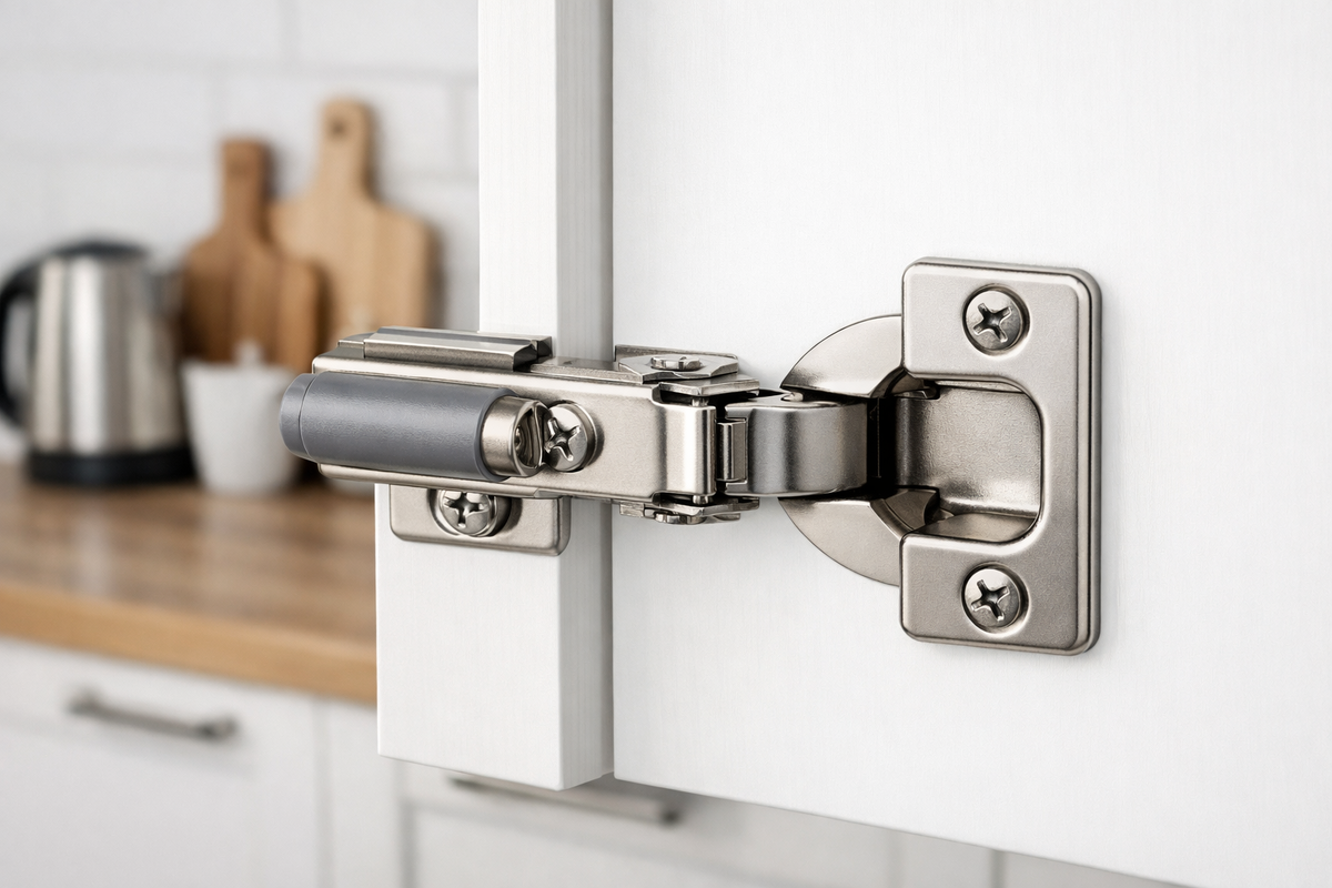 Пример механизма мебельной петли с интегрированным доводчиком