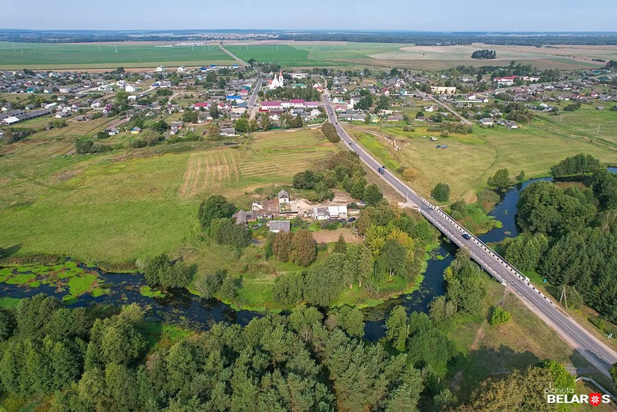 Панорама речки Ошмянки и агрогородка Солы