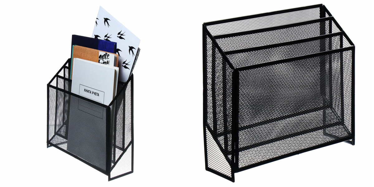 Лоток вертикальный, настольный, 3 отделения, сетка, металл, черный