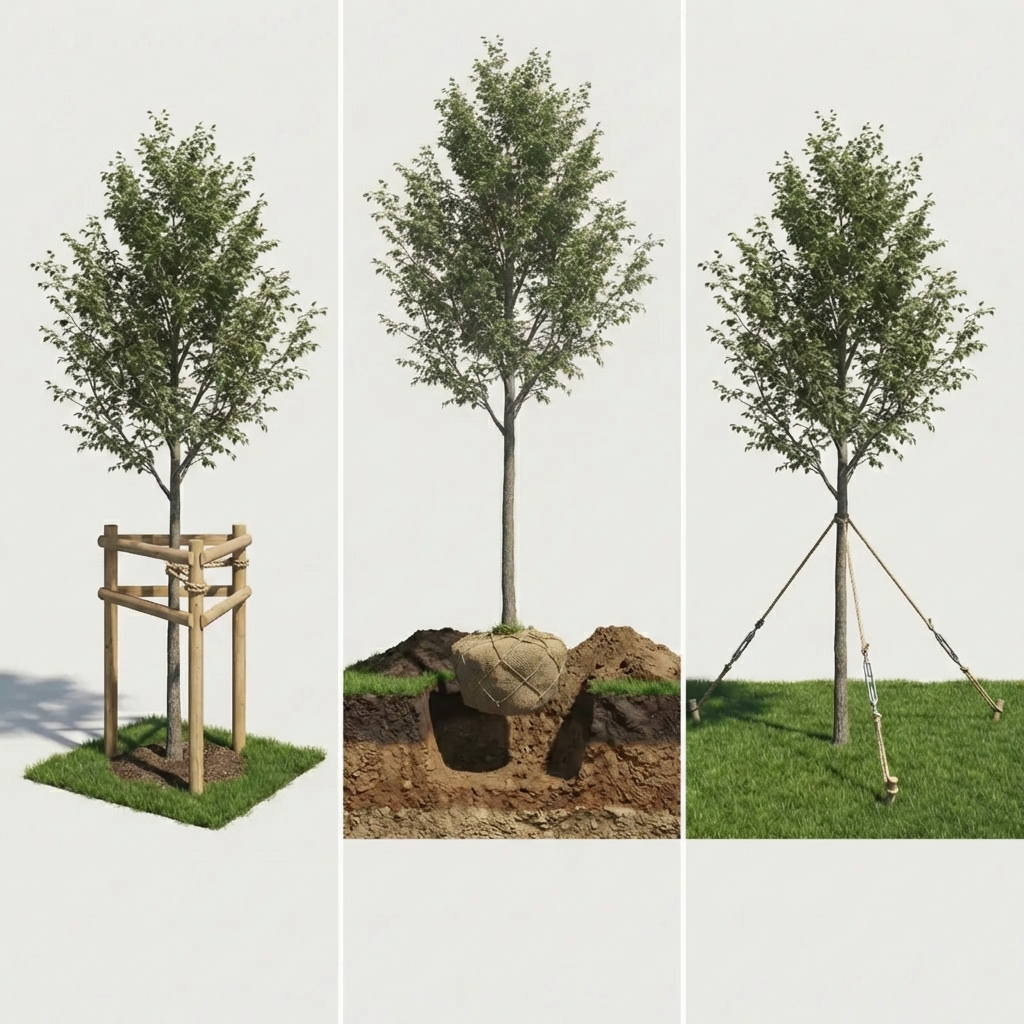 Варианты фиксации дерева с высокой парусностью