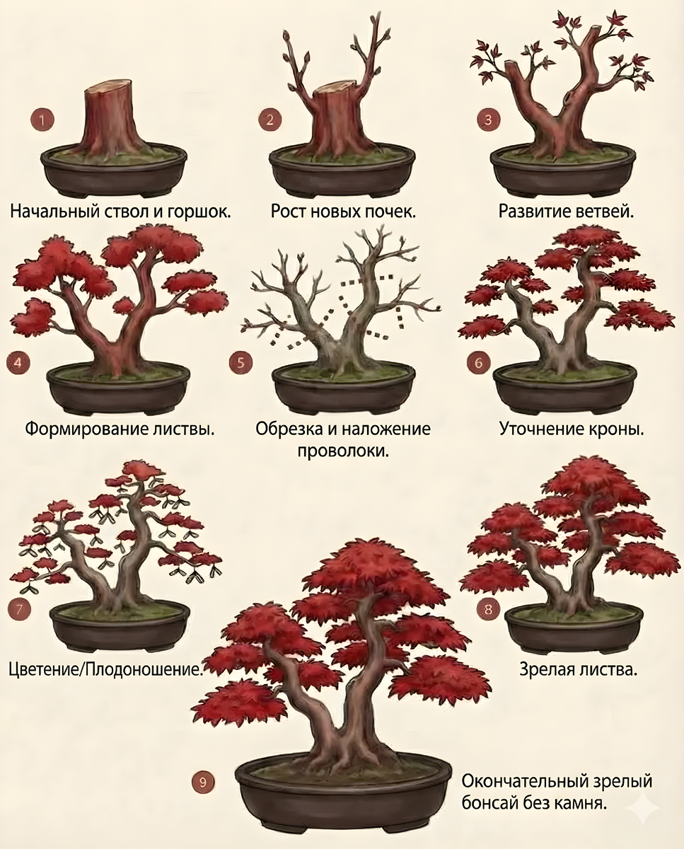 Этапы большого пути от пня до шедевра бонсай