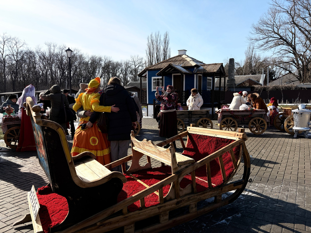 Масленица, люди фотографируются с артистами