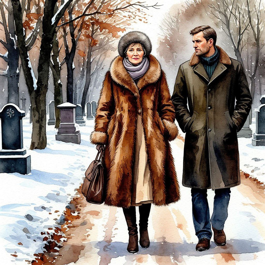 Мать Марины Беловой и я вышли с кладбища.