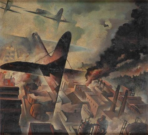 Итальянский футуризм середины 20 века. "Бомбардировщики над Римом." Художник Туллио Крали (Холст, масло, 1943). Источник -ru.pinterest.com 