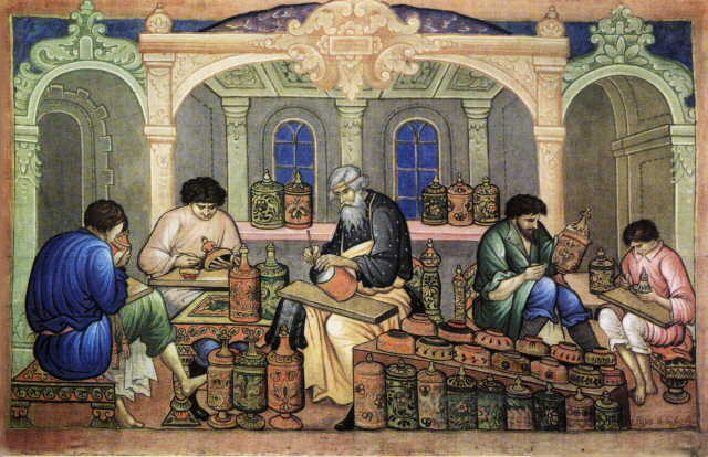 И. М. Баканов. Хохломские художники за работой. Палех, 1929 г.