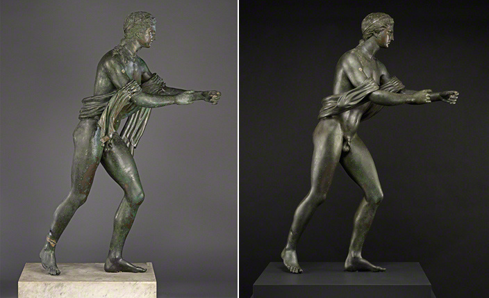 Статуя Апллона до последней реставрации (слева) и после нее.