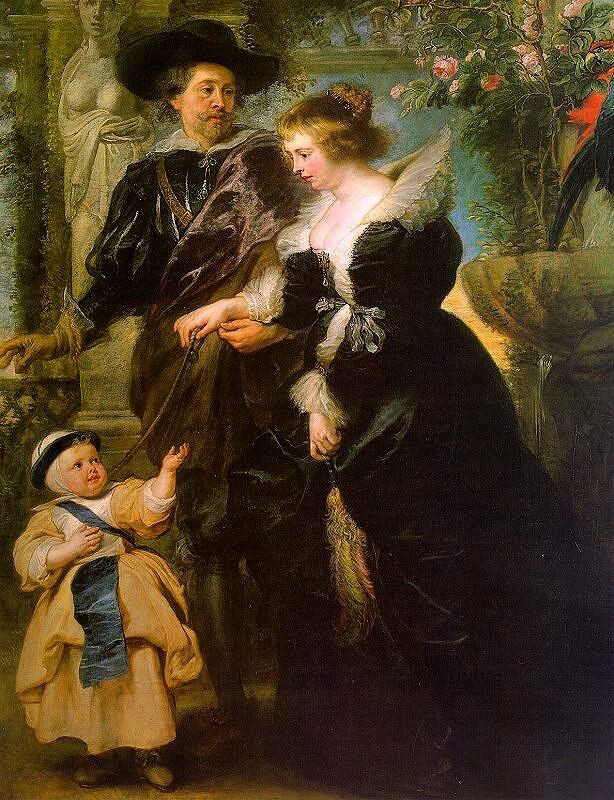 Автопортрет со второй женой Еленой Фаурмент и их сыном, около 1638 года. Картина маслом. 203,8 × 158,1 Нью-Йорк, Музей искусств Метрополитен.