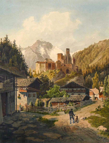 Фердинанд Гатт. Альпийский пейзаж с замком