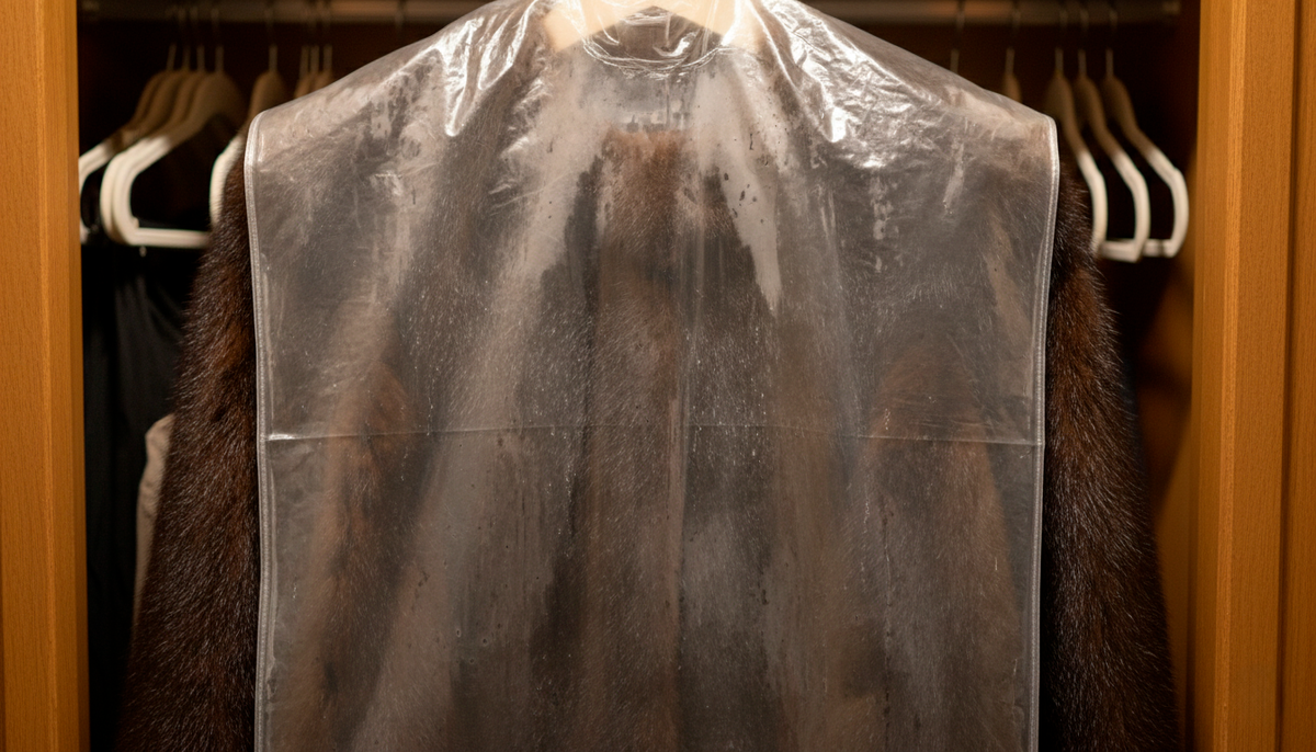 Этот чехол для транспортировки. Хранить в нём мех нельзя.