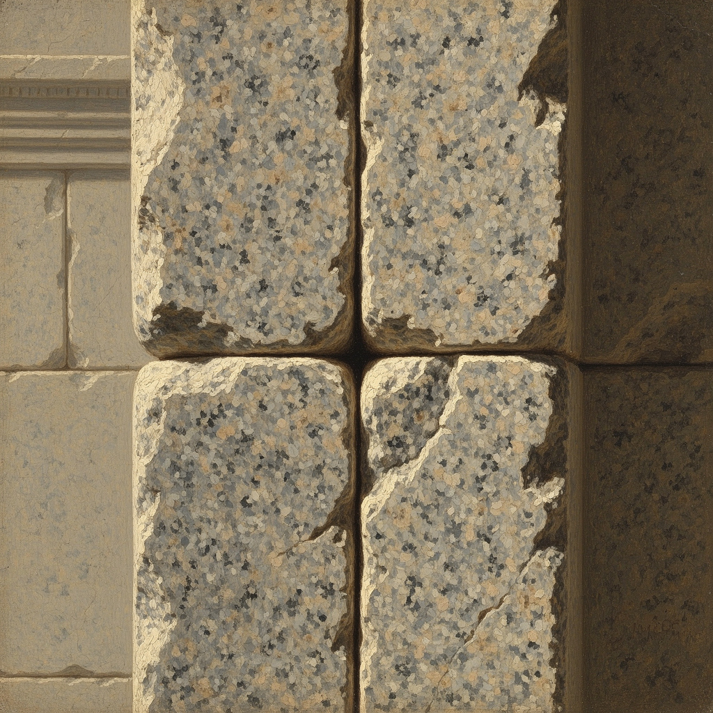 Макросъемка швов между гранитными блоками. Художественная реконструкция