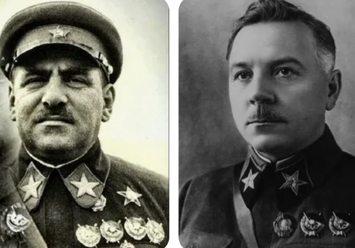 "И первый маршал в бой нас поведёт"... Василий Константинович Блюхер и Климент Ефремович Ворошилов - лихие рубаки Первой Мировой и гражданской войн, и у обоих уже в 30-х годах было по несколько советских боевых орденов, в отличие от среднего комначсостава и тем более рядовых красноармейцев... Но первый (Блюхер) умрёт в тюрьме, не дождавшись вердикта о своём расстреле, в том числе за бардак во ввереных ему частях Дальневосточного фронта, а второй (Ворошилов) переживёт и Великую Отечественную войну, отвечая в её период за формирование новых частей Красной Армии, и станет дважды Героем Советского Союза... (фото коллаж из открытых источников)... 