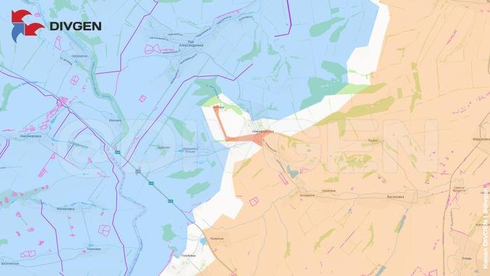 Карта СВО на 24 февраля 2026 года. ВС РФ наступают в ДНР. Фото © Telegram / divgen