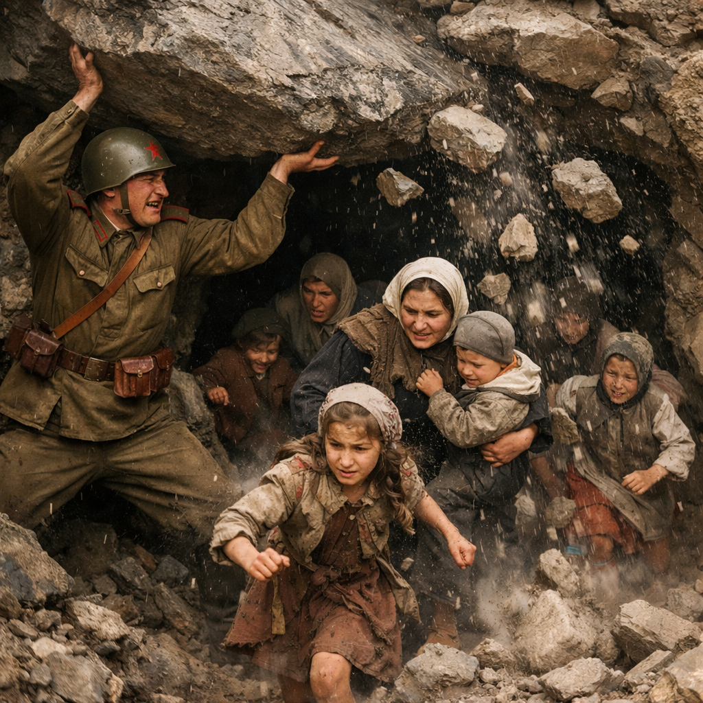 На глазах десятков людей гигантский камень придавил героя