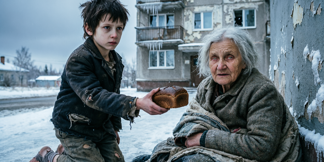 Нищий мальчик отдал последний кусок хлеба бездомномной, пожилой женщине. Но когда она отвела мальчика в безопасное место, он обомле..