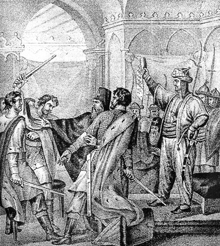 Репродукция картины Бориса Чорикова: «Распря русских князей в Золотой Орде за ярлык на великое княжение».