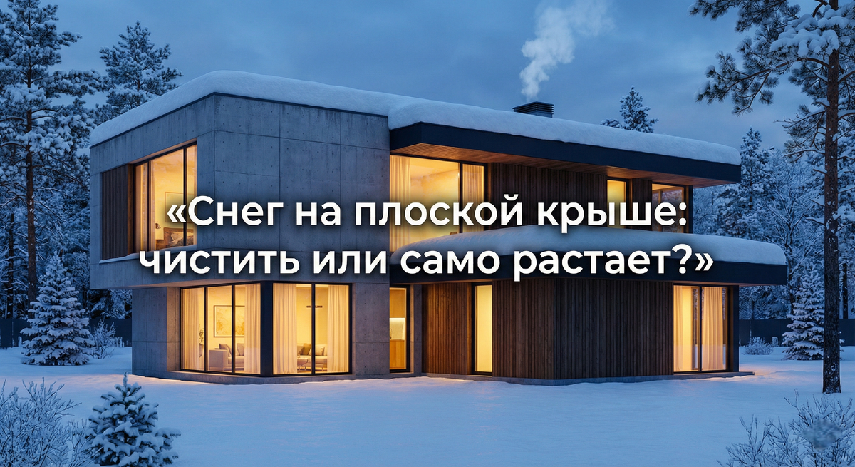 Современный дом с плоской кровлей: правильный кровельный «пирог» легко выдерживает вес сугробов, а снег работает как дополнительный утеплитель