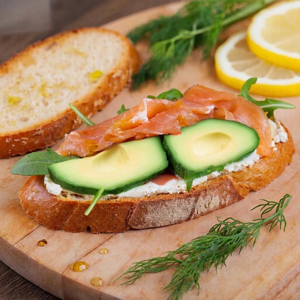 Бутерброд с сыром, красной рыбой, рукколой и авокадо:

- Хлеб (желательно цельнозерновой)
- Ломтики сыра (например, чеддер или гауда)
- Красная рыба (лосось или семга)
- Свежая руккола
- Авокадо
- Оливковое масло
- Лимонный сок
- Соль и перец по вкусу

#Вкуснаяеда 
#бутерброд 


1. Подрумяньте хлеб в тостере или духовке до золотистого цвета.
2. Авокадо: Нарежьте авокадо тонкими ломтиками или разомните вилкой до состояния пюре.
3. Сыр: Положите ломтики сыра на подогретый хлеб.
4. Рыба: Разложите кусочки красной рыбы поверх сыра.
5. Руккола: Добавьте свежую рукколу сверху.
6. Авокадо: Полейте авокадовые ломтики лимонным соком и оливковым маслом, слегка посолите и поперчите.
7. Сборка: Украсьте бутерброд ломтиками авокадо или выложите авокадовую пасту поверх рукколы.
8. Финальные штрихи: По желанию добавьте немного соли и перца.

Приятного аппетита!