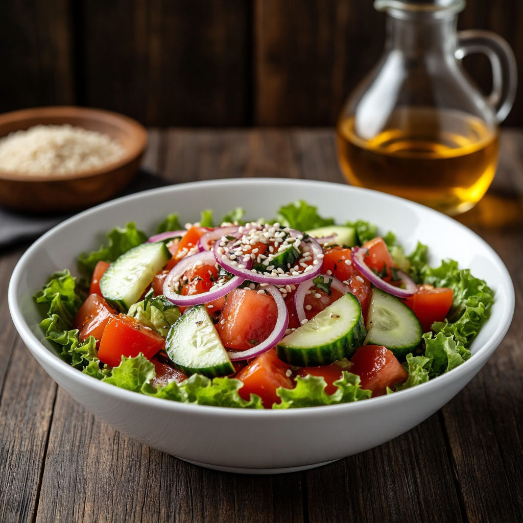 Овощной салат с горчичной заправкой и маринованным луком: свежесть и пикантность в каждом кусочке 🥗🍋