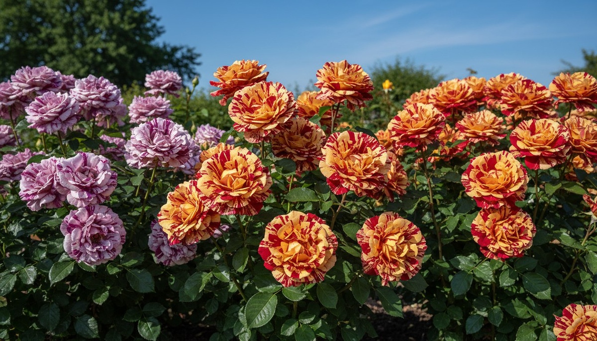 Полосатые розы в моём саду: Abracadabra, Purple Tiger и Broceliande — каждый бутон как произведение искусства