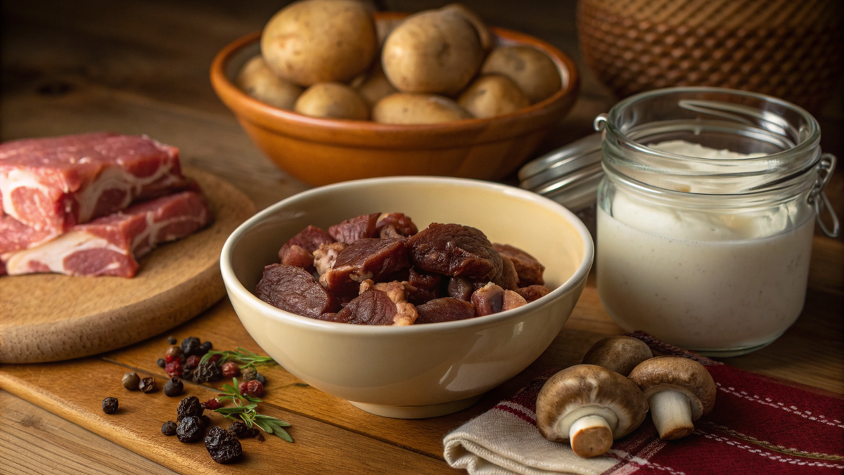 На деревянном столе стоят ингредиенты