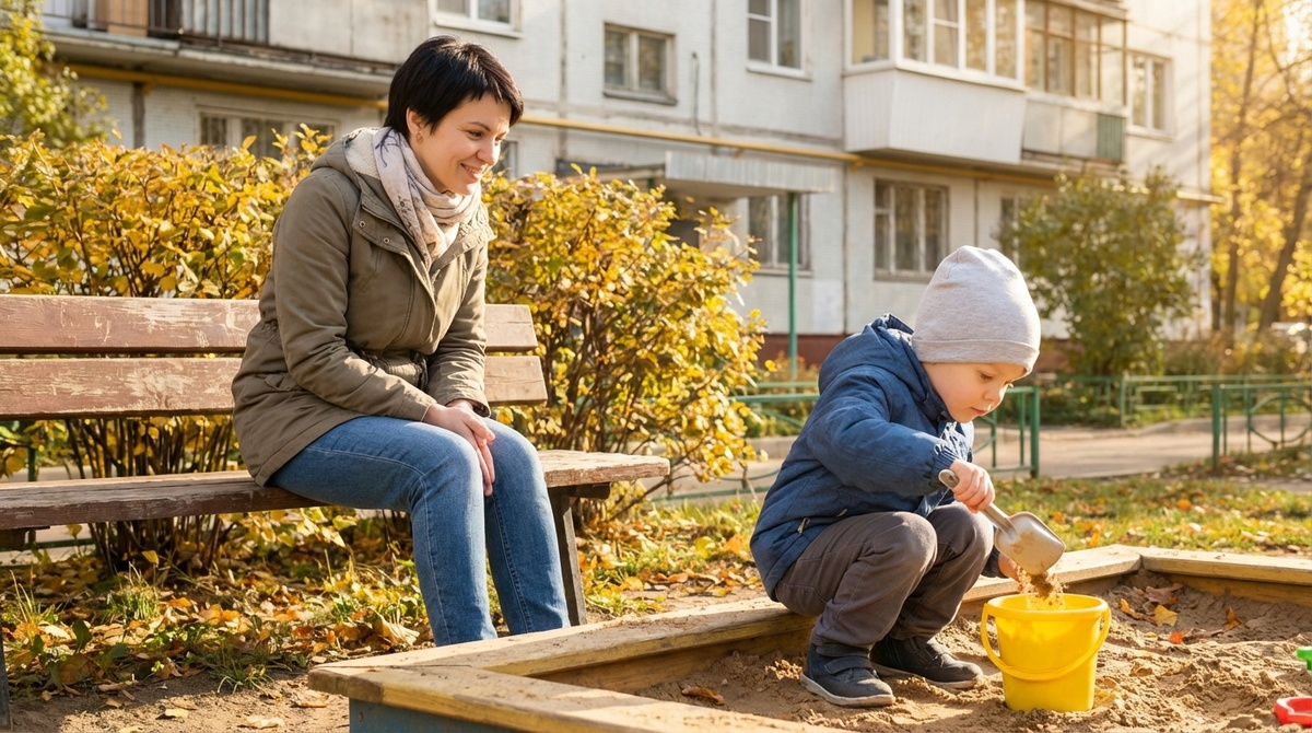Я тогда ещё подумала: странная. Молодая, симпатичная, но какая-то... застывшая. Другие мамы обычно в телефонах сидят, пока дети ковыряются в песке. 