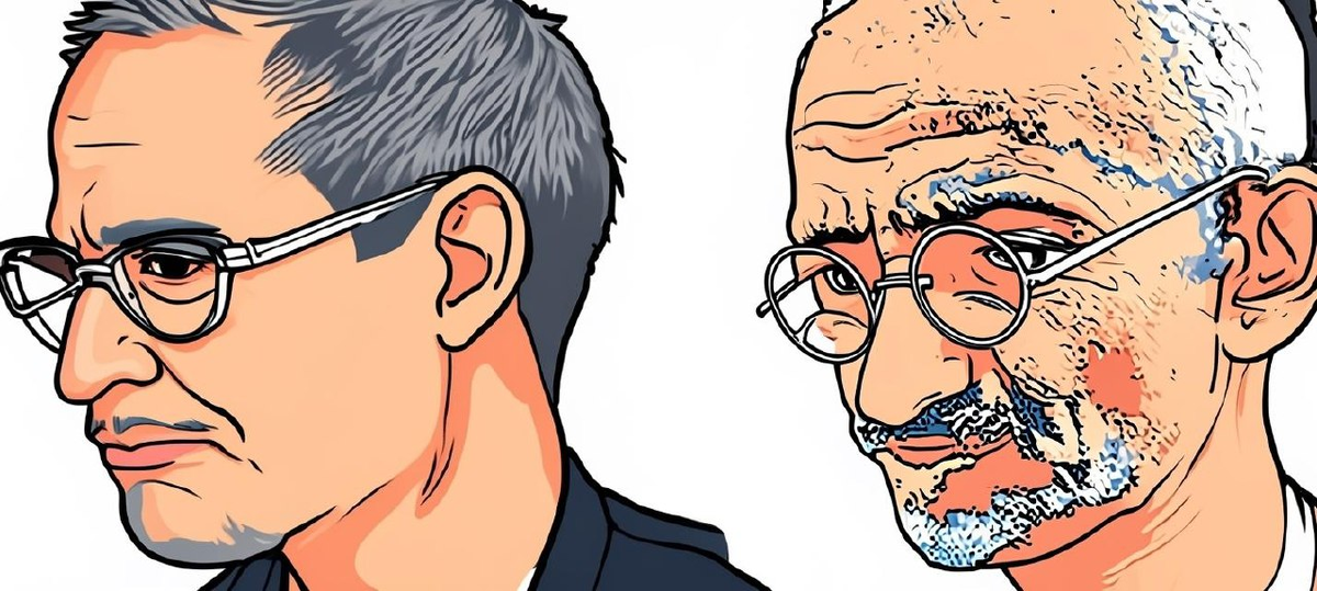 Слева - Стив Джобс, справа - его кумир