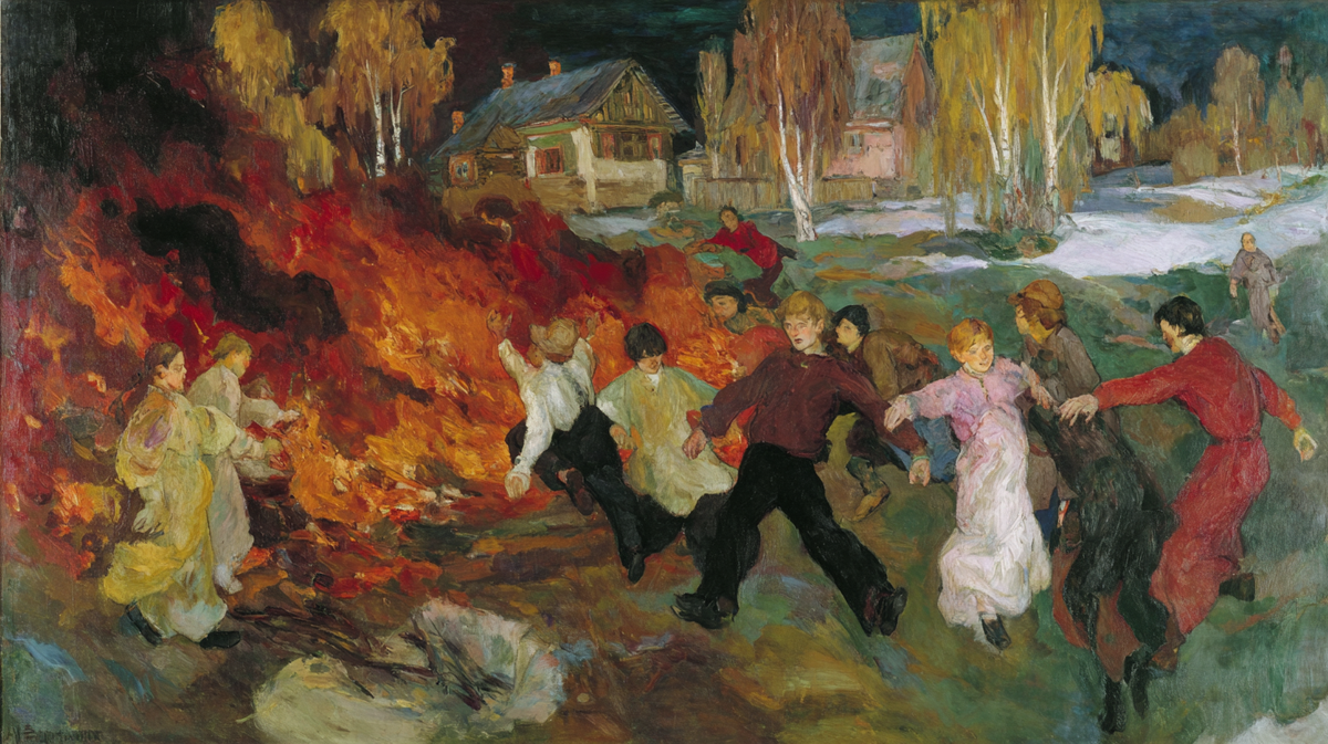 Сгорая от радости, парни и девушки прыгают через пламя, бросая вызов зиме. Кто осмелится рискнуть — зажжется ли в ком-то новая весна?