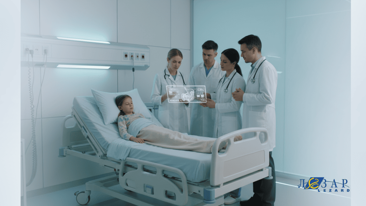 Команда врачей наблюдает за состоянием маленького пациента. 