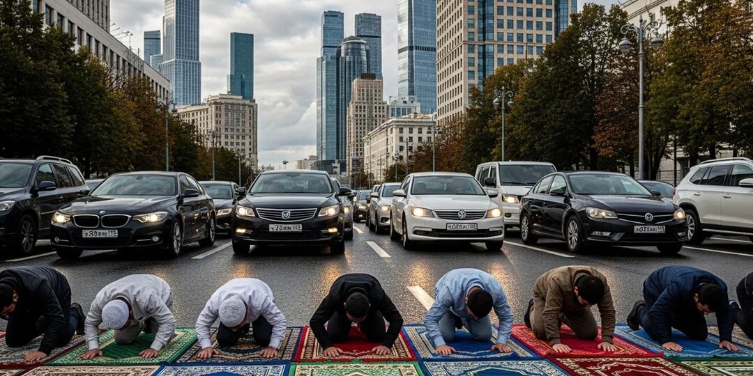 В Москве мусульманин перекрыл целую полосу, чтобы совершить намаз. Ему бибикали – ноль эмоций. А так можно?