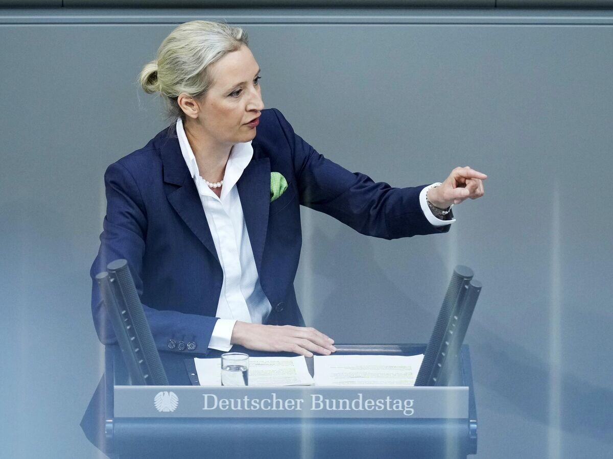    Сопредседатель правой партии "Альтернатива для Германии" (АдГ) Алиса Вайдель во время выступления в Бундестаге | © AP Photo / Ebrahim Noroozi