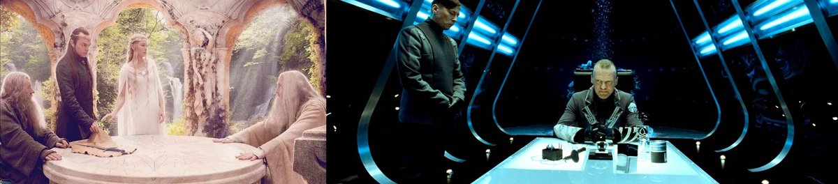 Коллаж кадров из американского кино Питера Джексона «Властелин колец» и российского фильма Федора Бондарчука «Обитаемый остров»