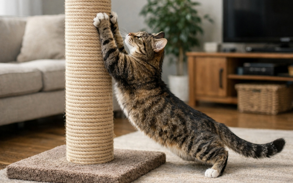  У кошки свои представления о расположении когтеточки. Фото: ChatGPT