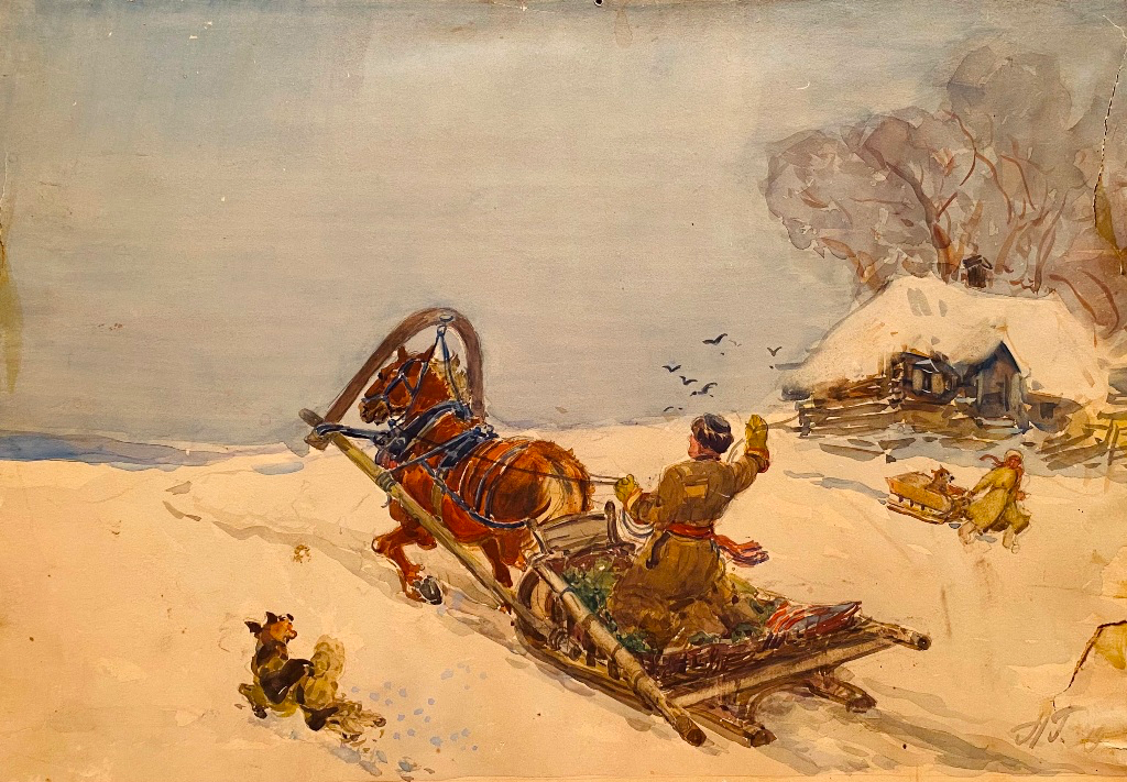 Зима!...Крестьянин празднует, в ряде случаев обновляет путь. Иллюстрация к роману А.С. Пушкина «Евгений Онегин», Герасимов А.М.