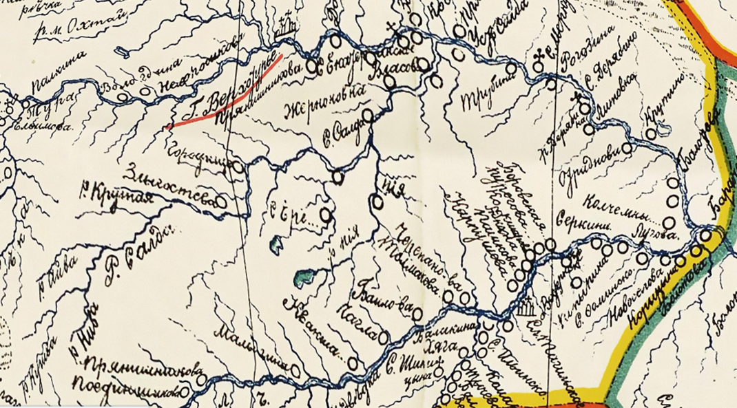 Карта Екатеринбургского ведомства и провинции Соли-Камской 1736 г. Фрагмент.