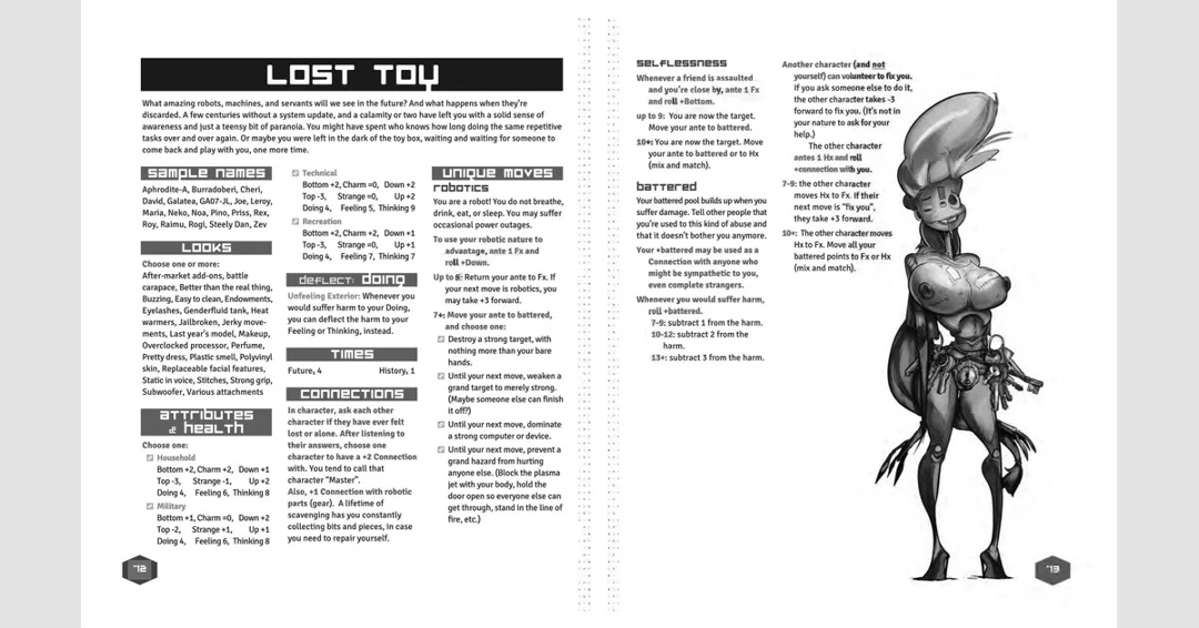 Пара таких листов и два шестигранника — вот и всё, что нужно игроку в PbtA-системе