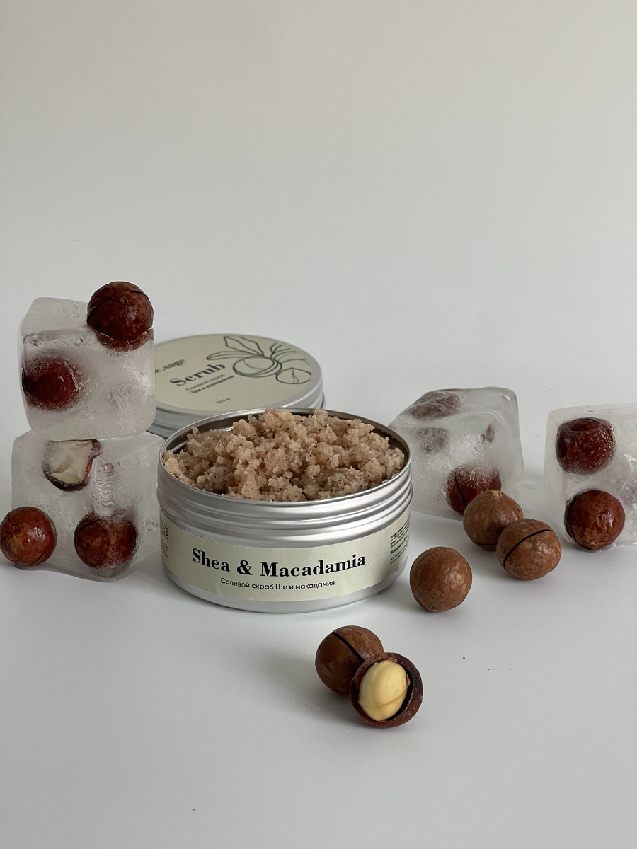 На фото: солевой скраб Ши и макадамия be.sage