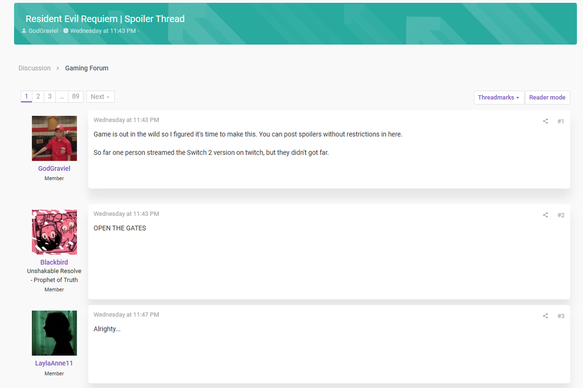     Ветка форума со спойлерами Resident Evil Requiem: на момент написания материала пользователи оставили там 4,5 тысячи сообщений