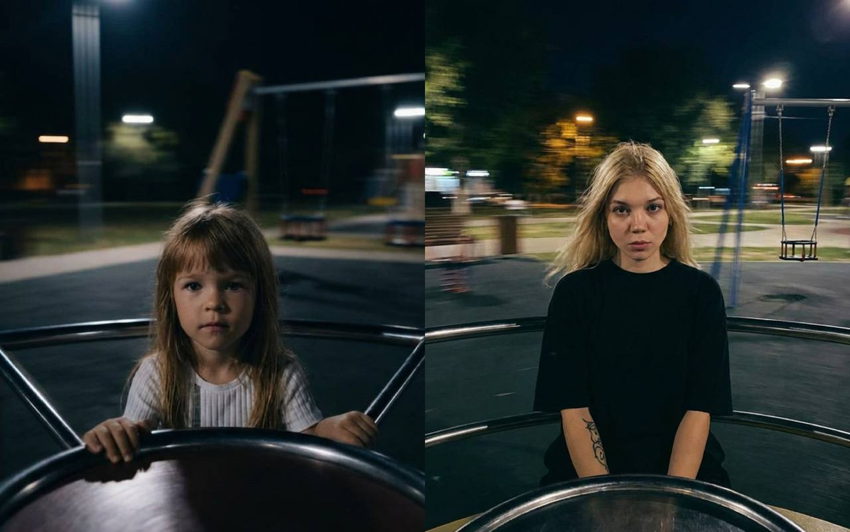 Пример, как выглядит видео карусель в формате «я в детстве — я сейчас»