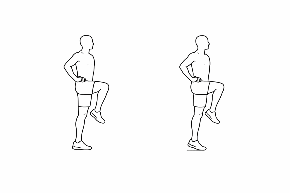 2. Подъем на носки - 20 раз на ногу (для усложнения - делать на небольшой ступеньке)
