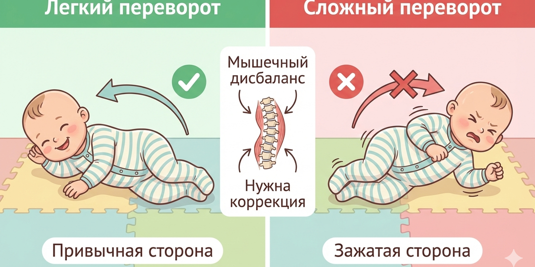 Ребёнок не пререварачивается. Асиметрия.