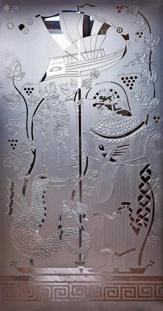 «Путешествия Одиссея. Витраж 1» (глубокая пескоструйка), Федоровский Борис Николаевич (Заслуженный художник России, художник-монументалист)