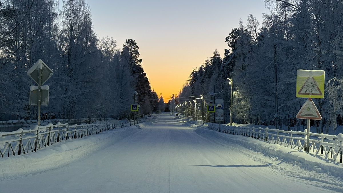 Дорога в зимний рассвет