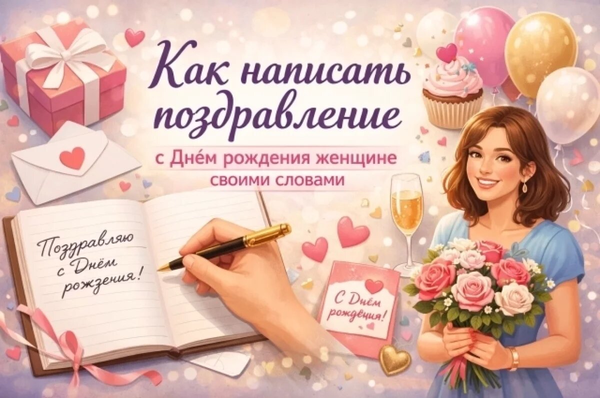    Как написать поздравление с Днём рождения женщине своими словами.